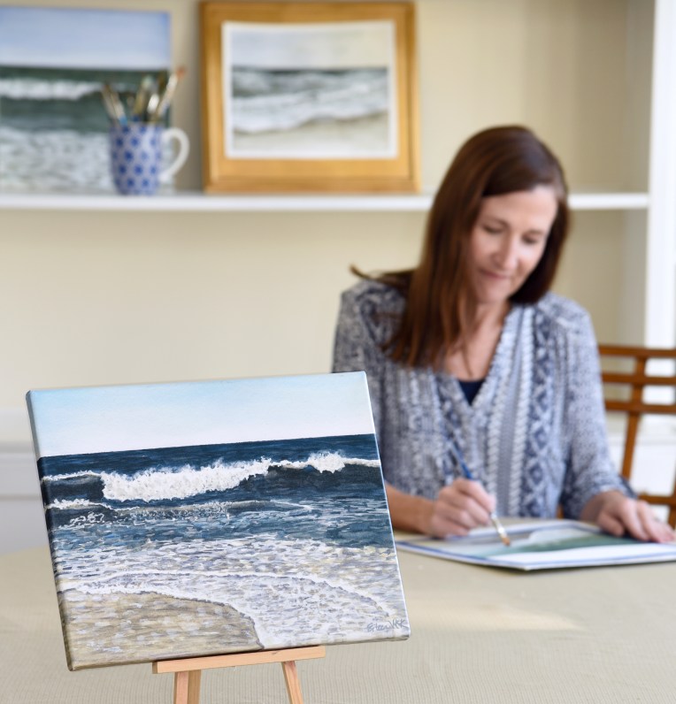 I paint the ocean in watercolor. Eileen McKenna