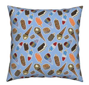 Ice Cream truck treats fabric print on a pillow