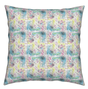 Montauk Daisies on Watercolor fabric print on a pilllow