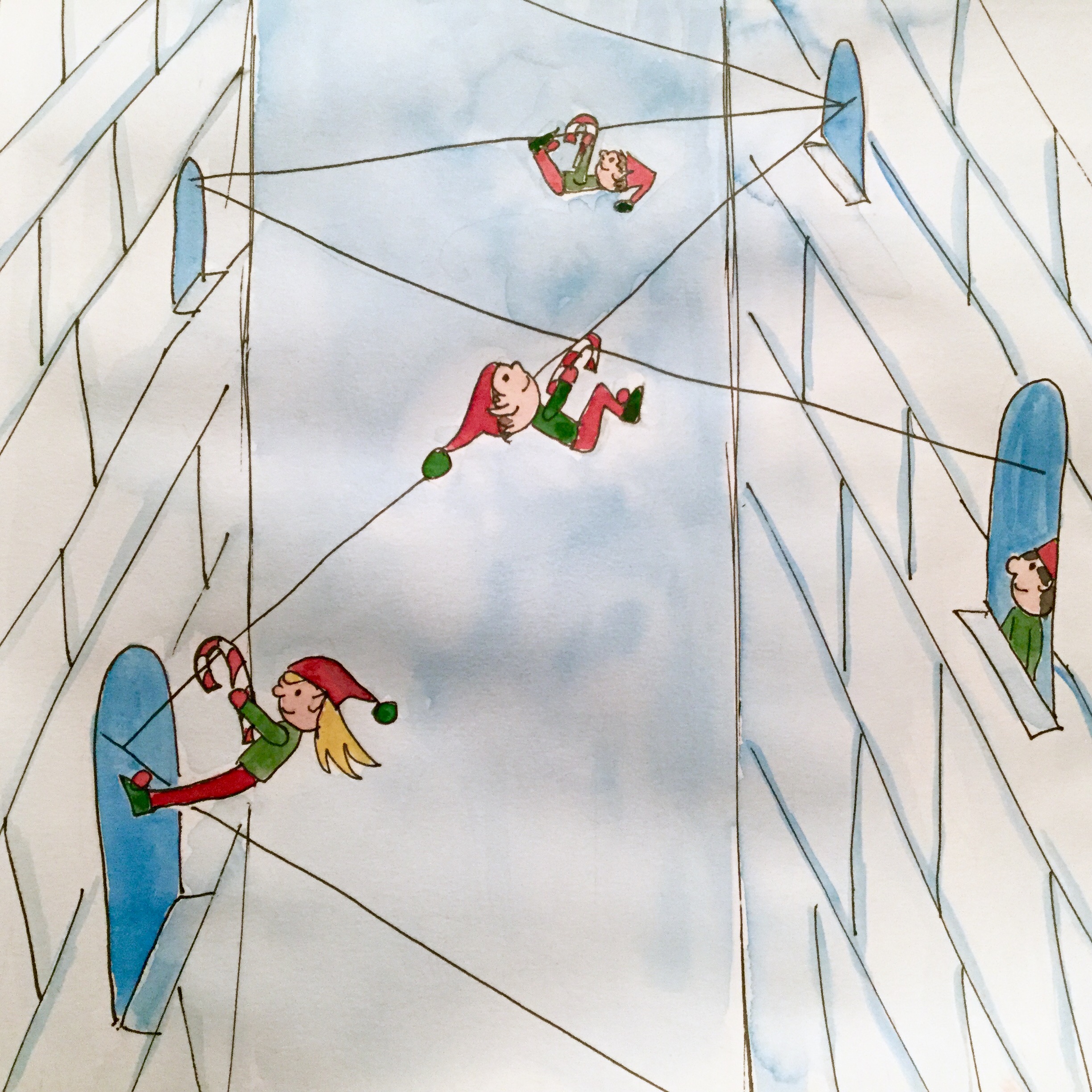 Elves and a candy cane zipline