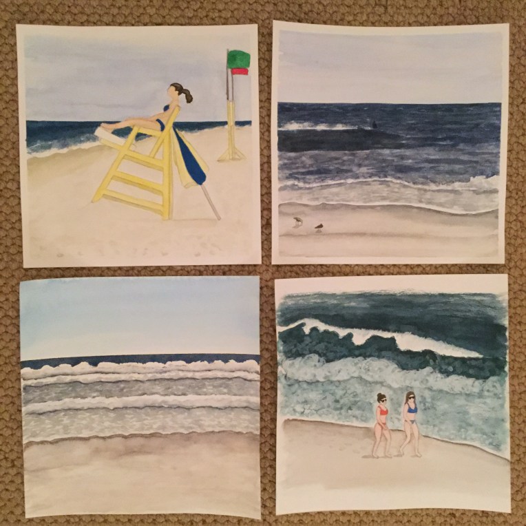 12" x 12" Watercolor beach paintings
