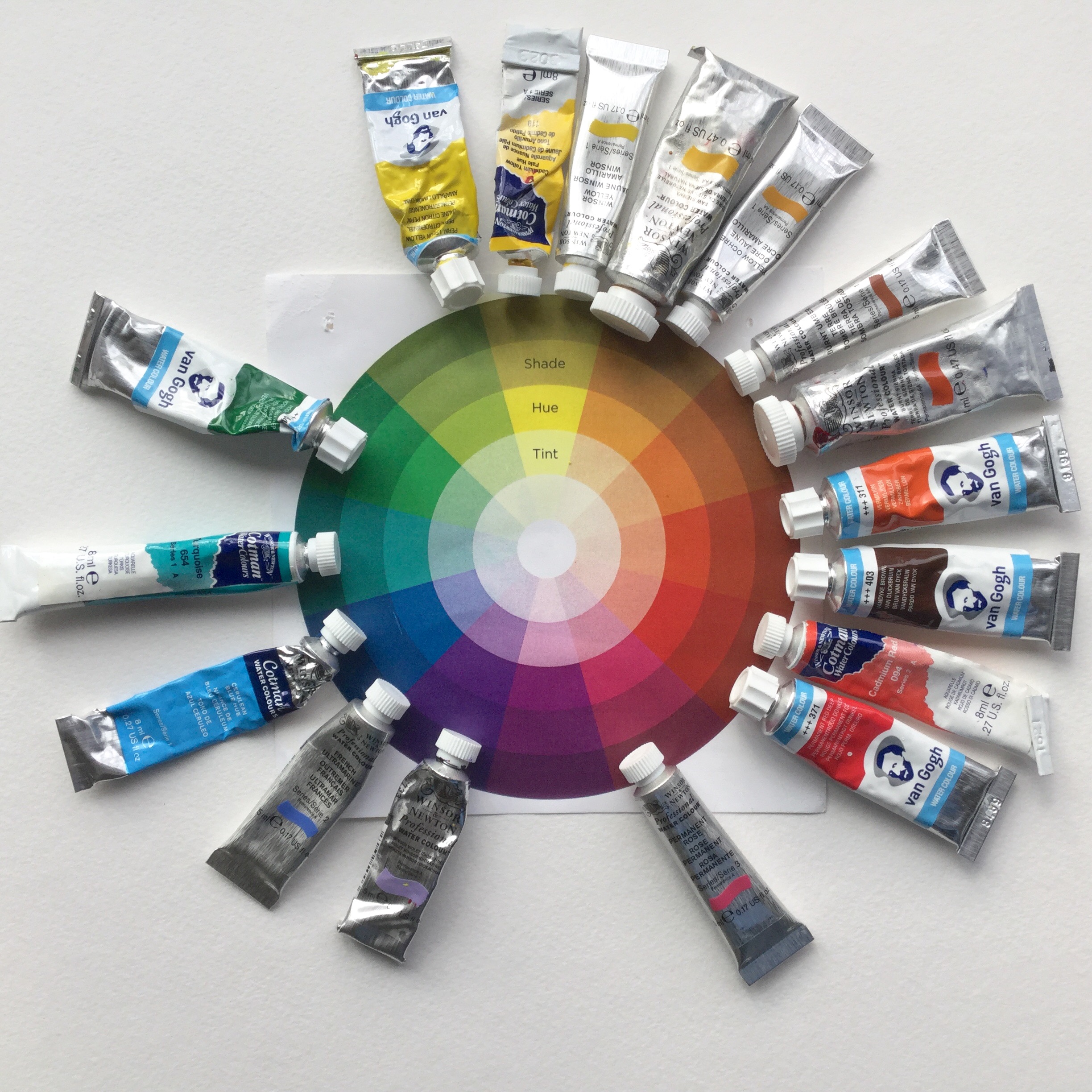 Watercolor paint color wheel