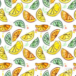 Citrus print pattern - lemons, limes, oranges. Available as fabric, gift wrap, wallpaper