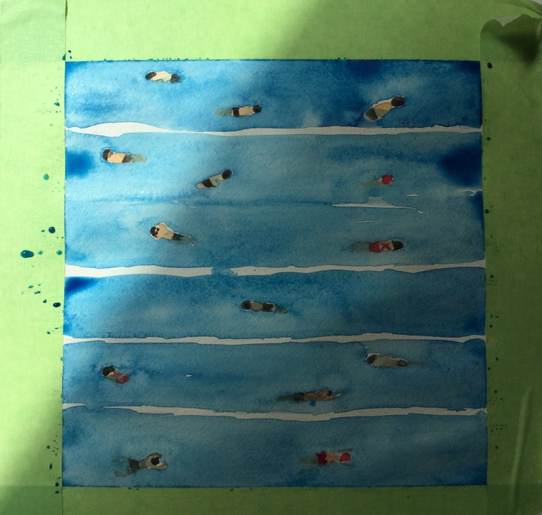 Process for painting swimming pool in watercolor