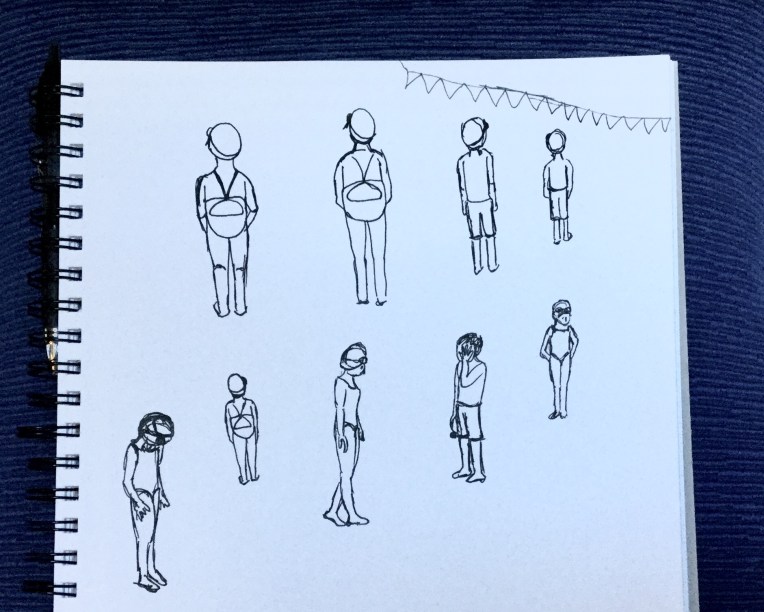 Swimmers waiting to race in my sketchbook