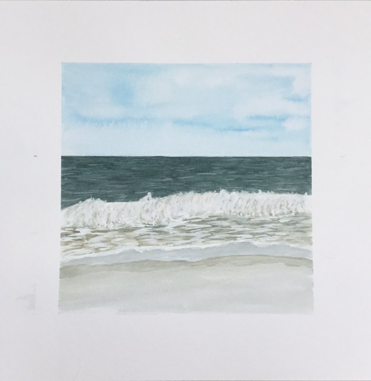 Painting the beach nd ocean in watercolor