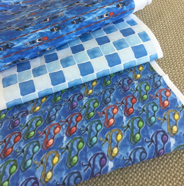 Pool themed fabric designs - Swimming Laps, Pool Tiles, Goggles. Fabrics for all the swimmers!