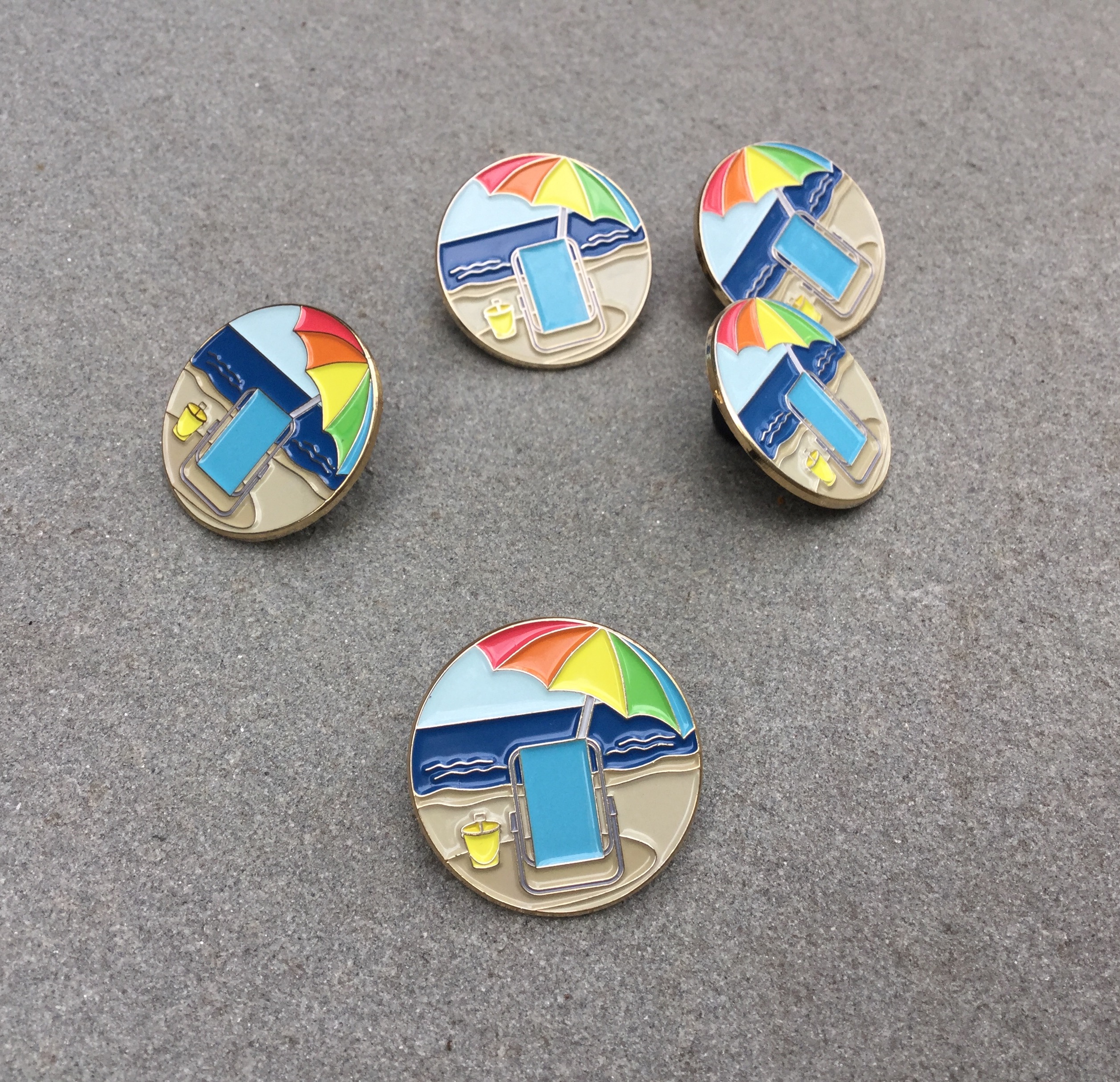 Beach illustration enamel pin | beach chair umbrella ocean