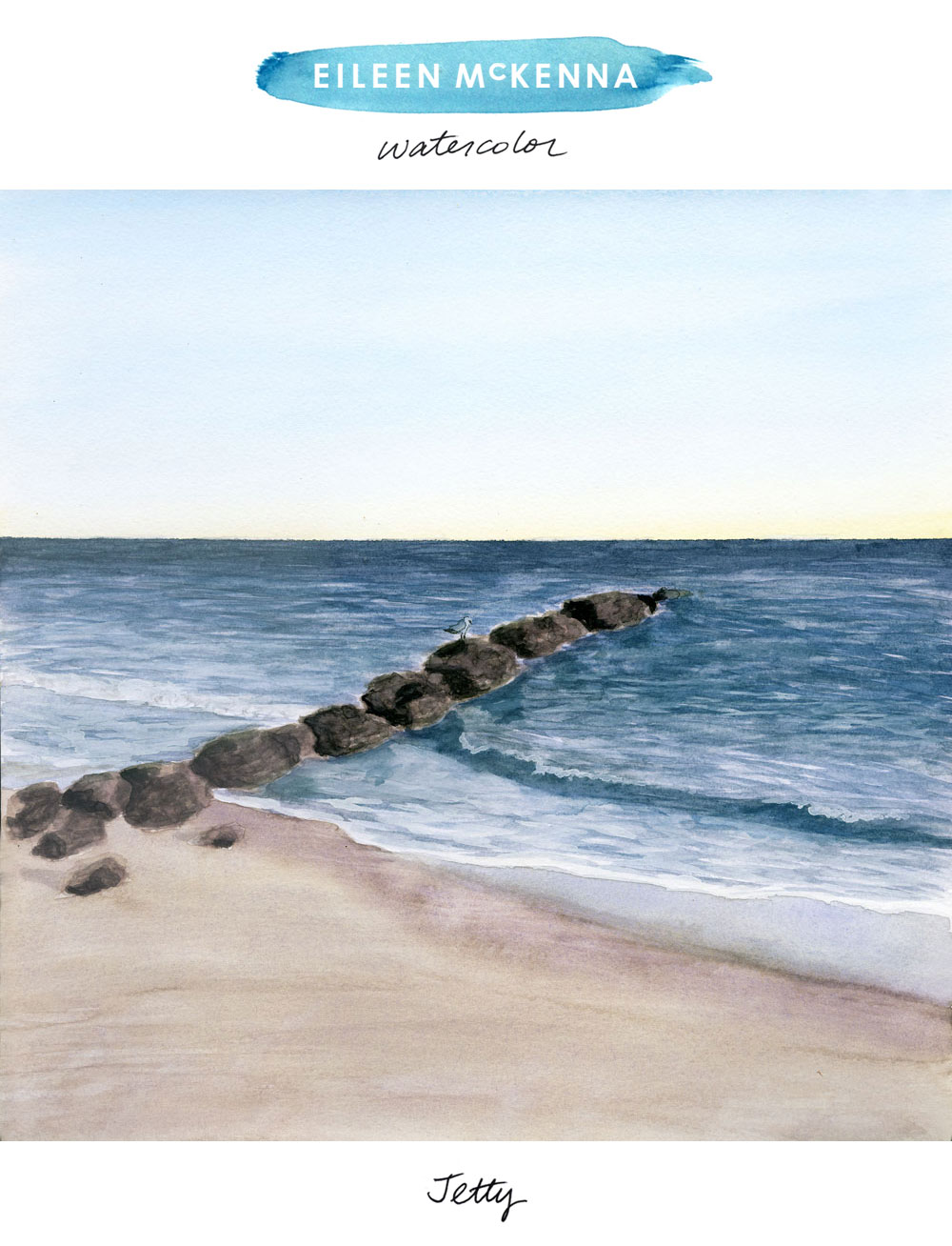 Jetty by Eileen McKenna, beach watercolor painting available as giclee art prints.