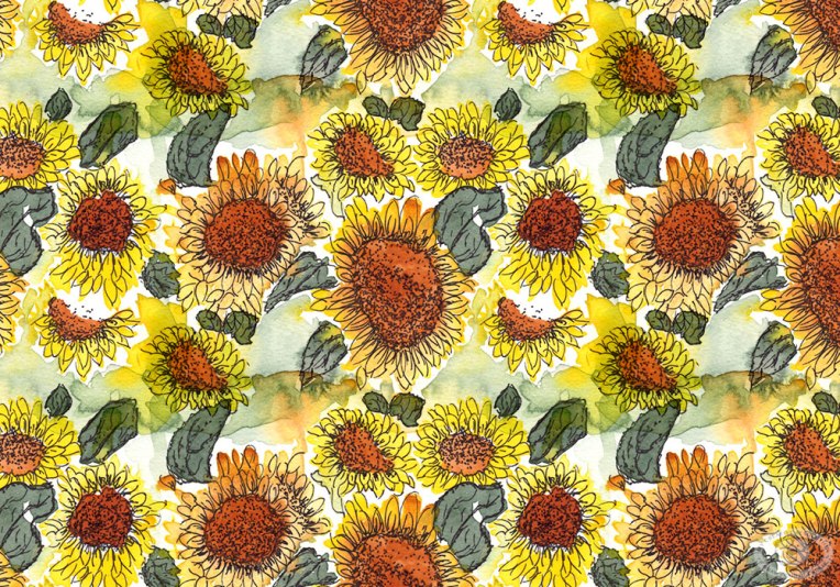 Watercolor Sunflower Fabric Print Design by Eileen McKenna