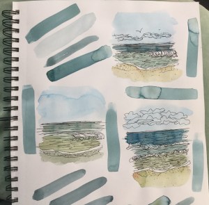 Seascape watercolor and ink illustration by Eileen McKenna #inktober