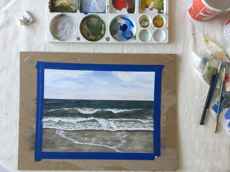 Stages of a watercolor ocean painting by Eileen McKenna