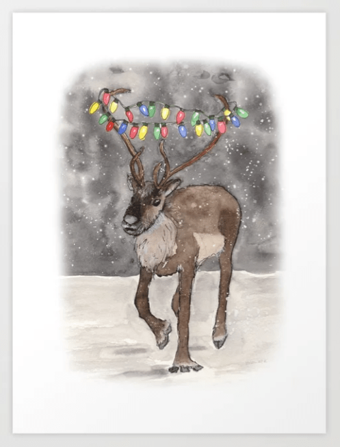 Reindeer with Holiday Lights Art Print