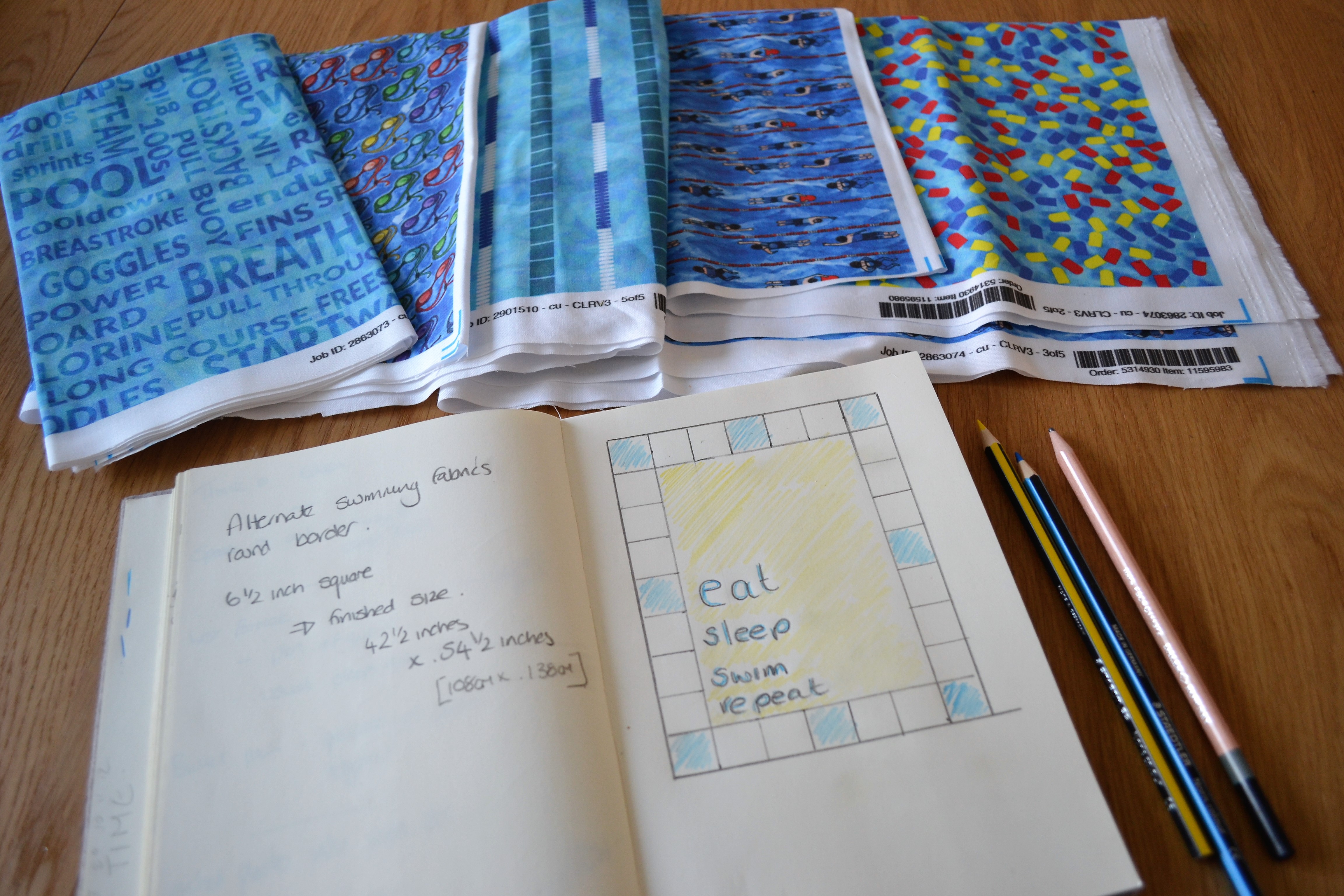 "Eat, Sleep, Sew, Repeat" swimming quilt by Wee Susie Stitches #swimming #quilt