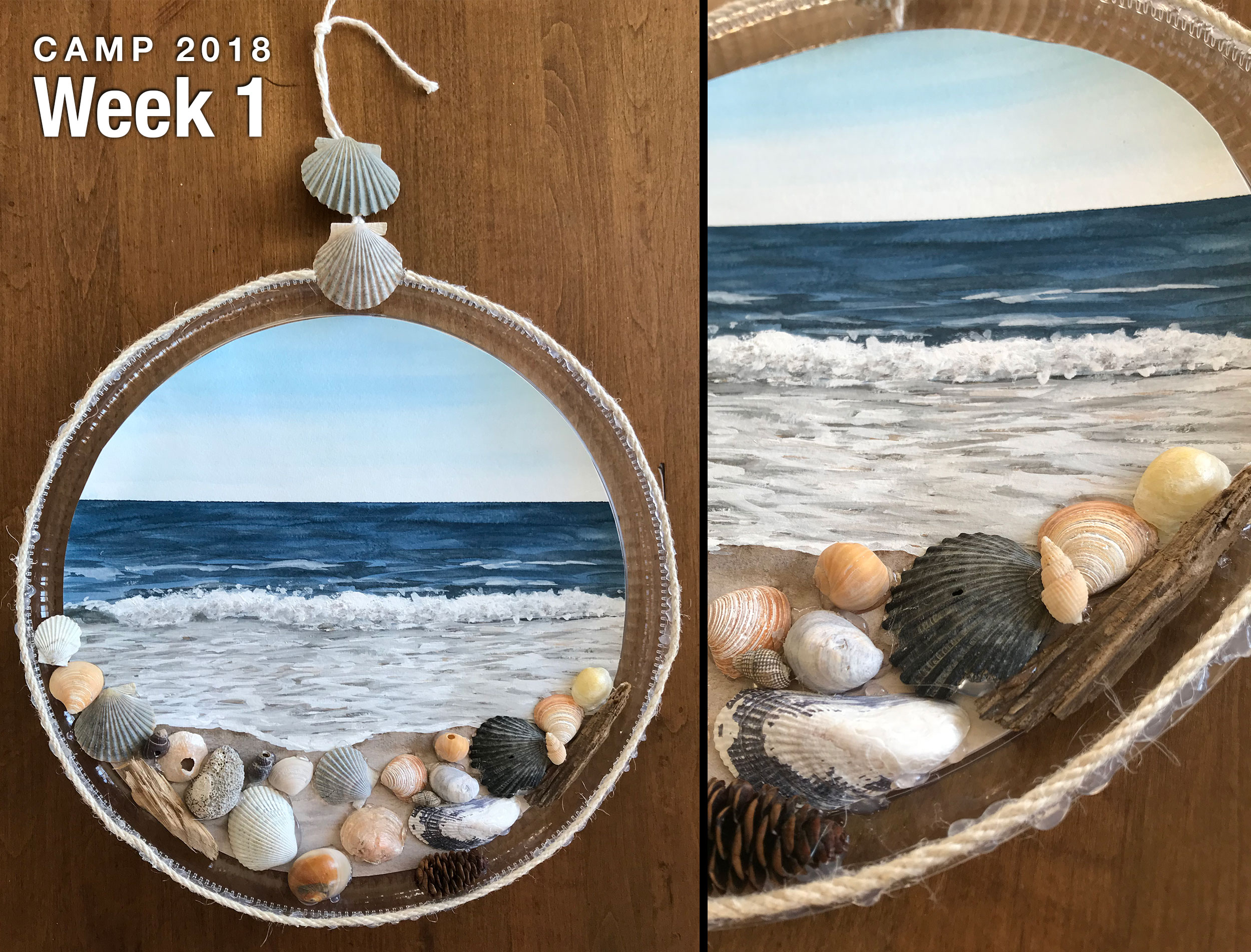 Watercolor seascape seashell wall hanging project