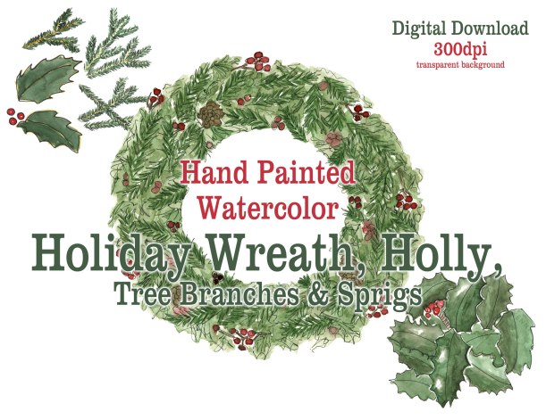 Holiday Art | Christmas watercolor art Digital downloads Etsy