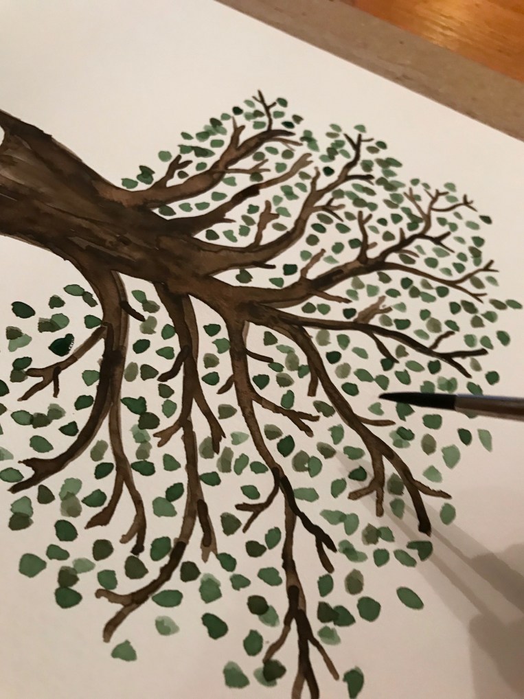 Family tree watercolor painting