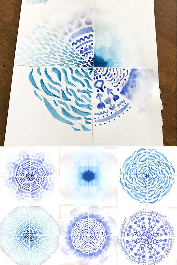 Experimenting with Mandalas - designing mandalas with watercolor paint | fabric print design