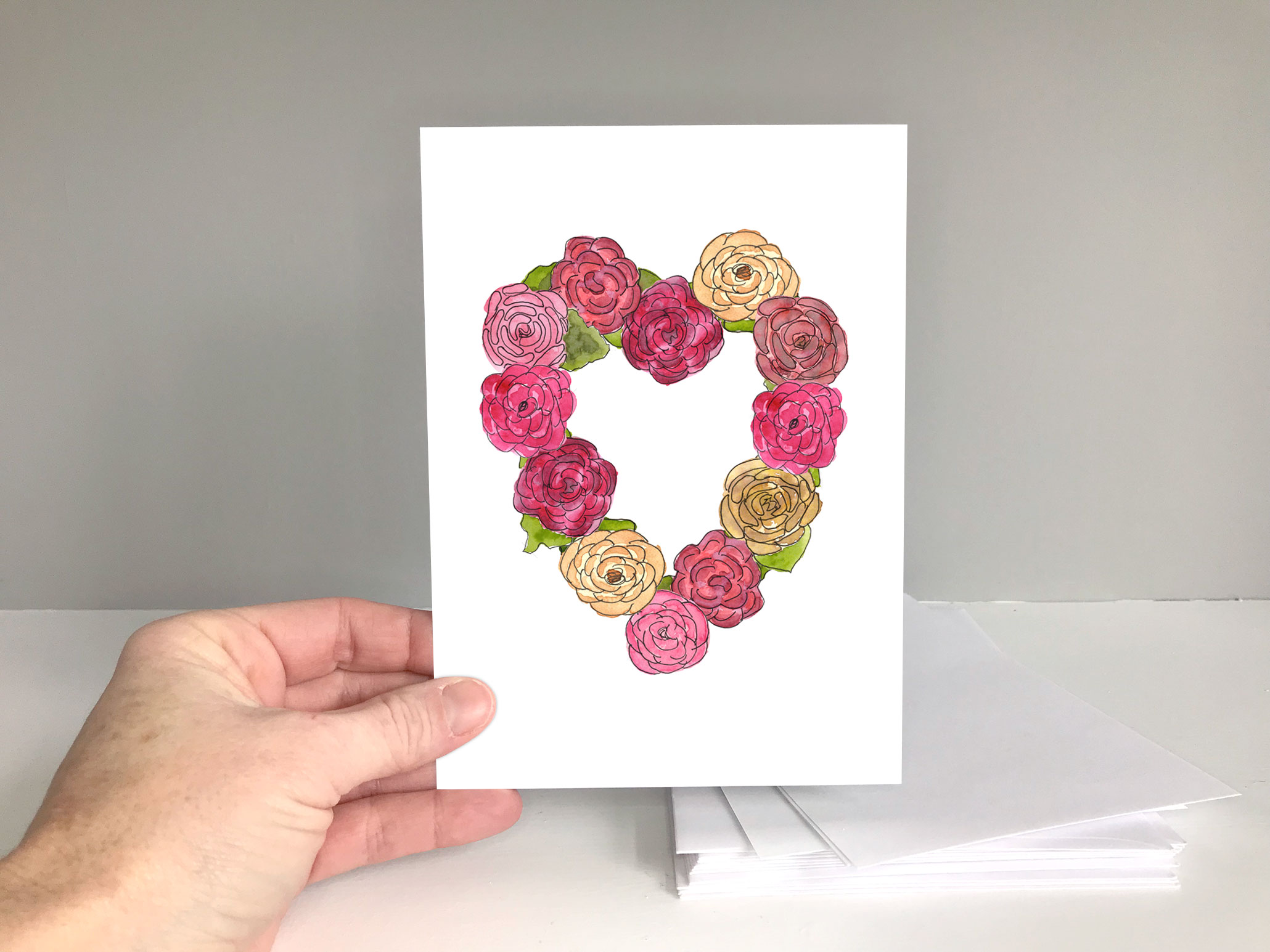 Watercolor Roses Heart Valentine's Day or Anniversary Card Digital Download on Etsy https://www.etsy.com/shop/EileenMcKennaArt