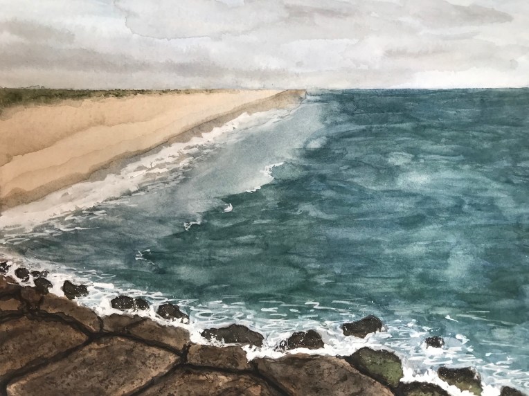 Jones Beach jetty painting by Eileen McKenna