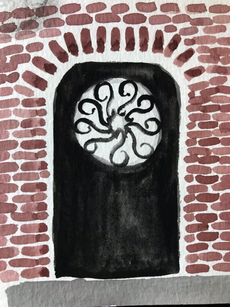 Ironwork door watercolor illustration