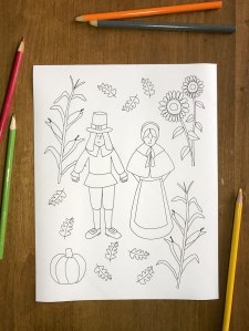 Pilgrim coloring page fun Thanksgiving activity for kids