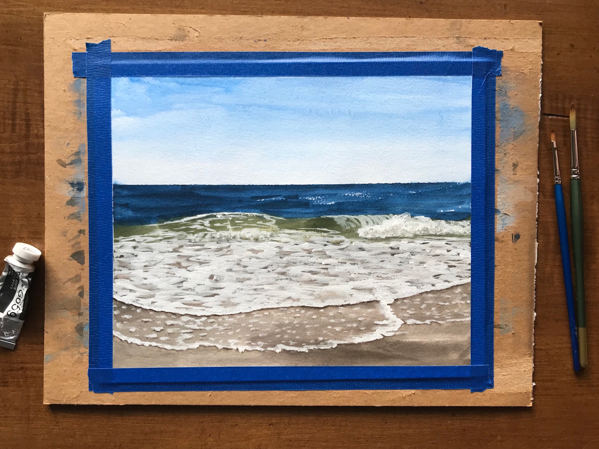 Watercolor seascape painting lesson - How to paint the ocean in watercolor online video lesson