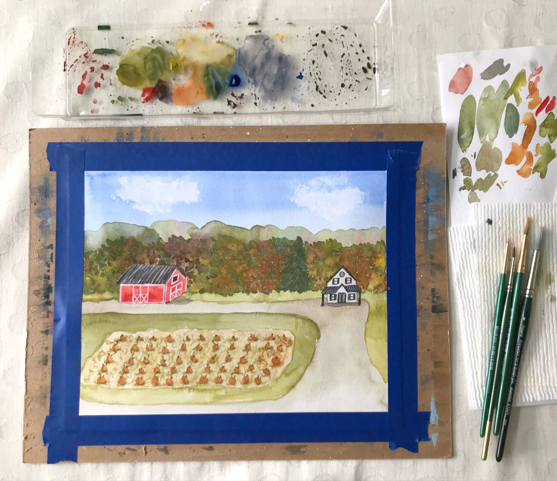 Fun step by step watercolor painting project for fall